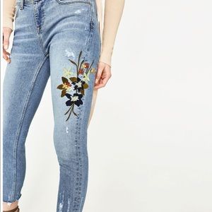 Zara Floral Embroidered Jeans